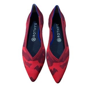 Rothy’s red camouflage point flats